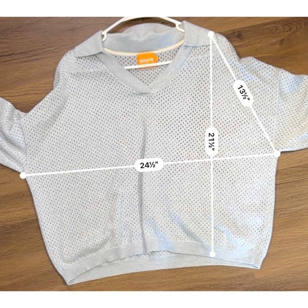 WISPR Light Blue Cotton Silk Pointelle Knit Polo Star Shine Sweater Small - Picture 5 of 5
